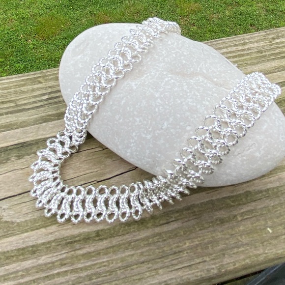 Platinum tone thick knotted necklace choker chain - Picture 2 of 8